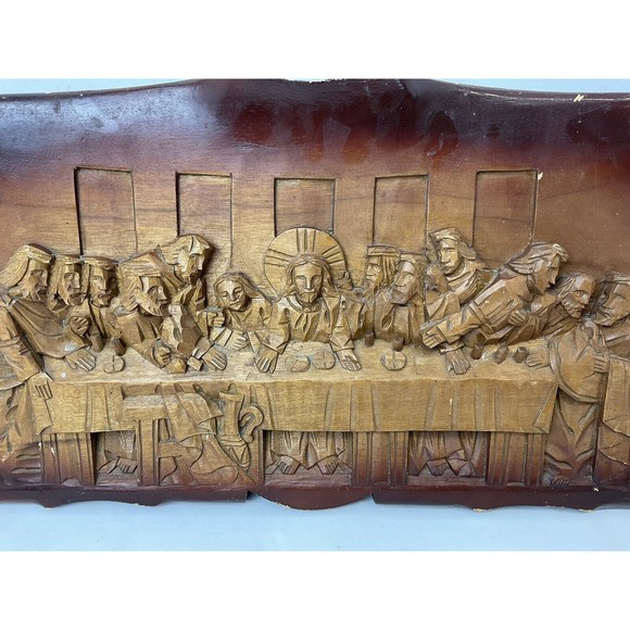 Hand Carved Wooden Last Supper 3D Sculpture Wall Plaque Art Work Religious Wood - Picture 4 of 8